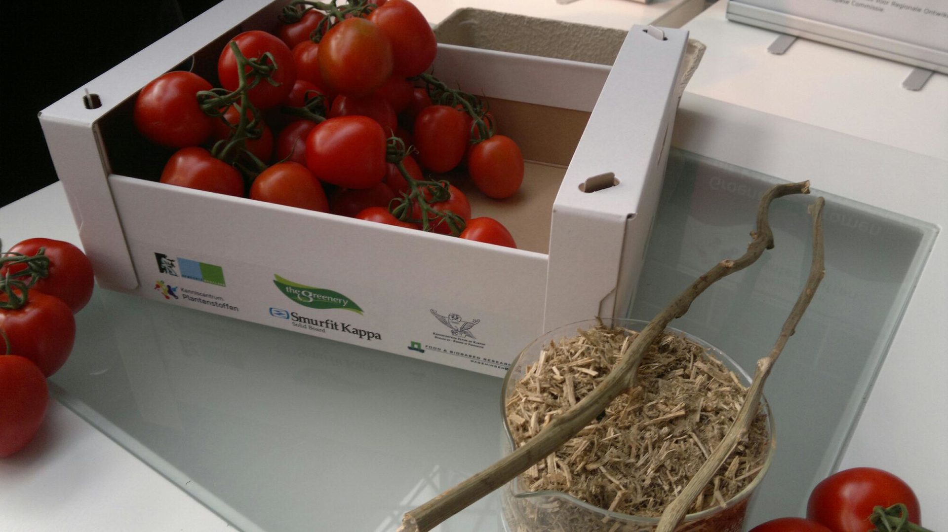 Tomatendoos gemaakt van vezels uit tomatenstengels tomaten