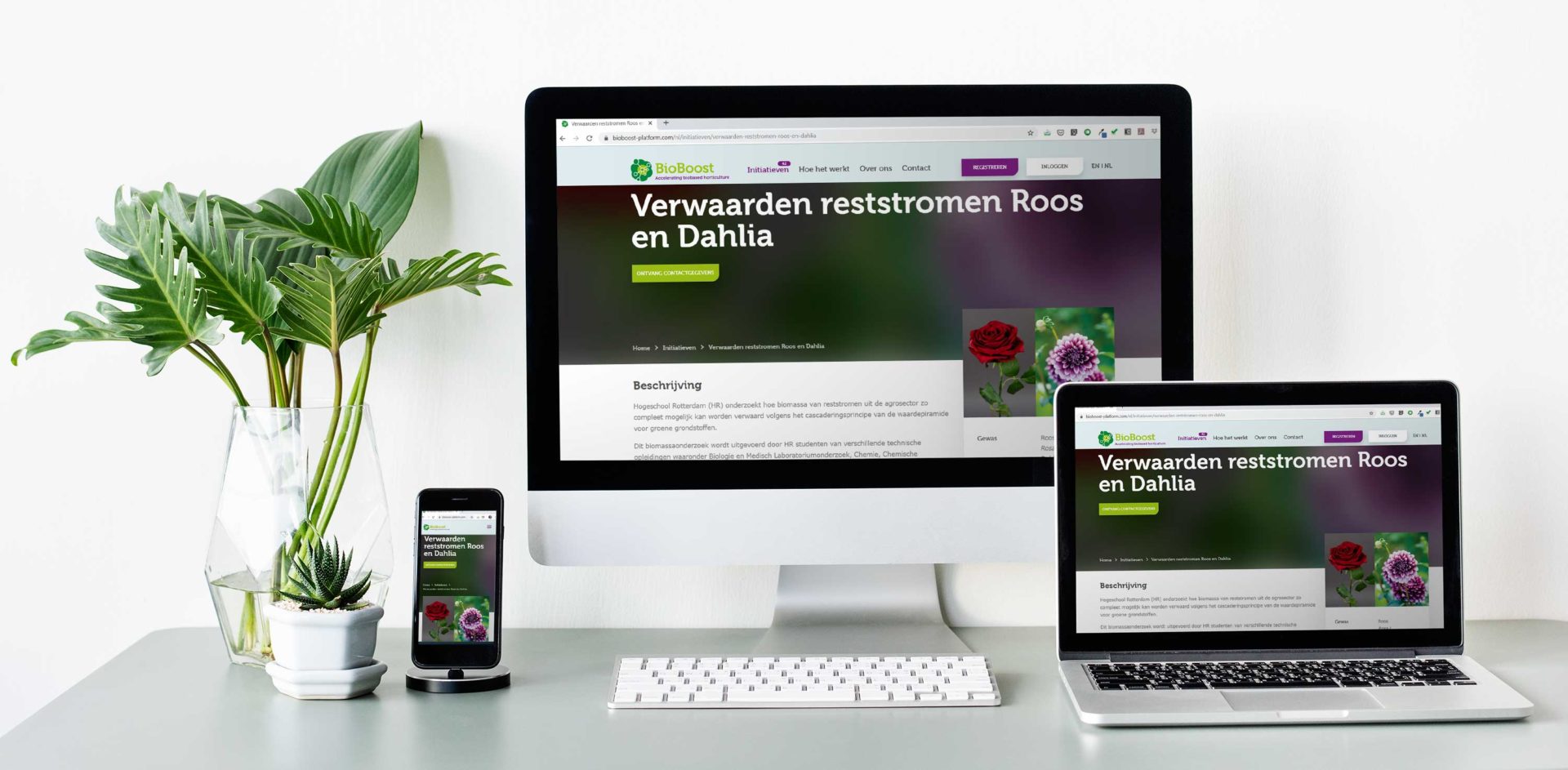 Computers en mobiel met beeld van Bioboost Platform